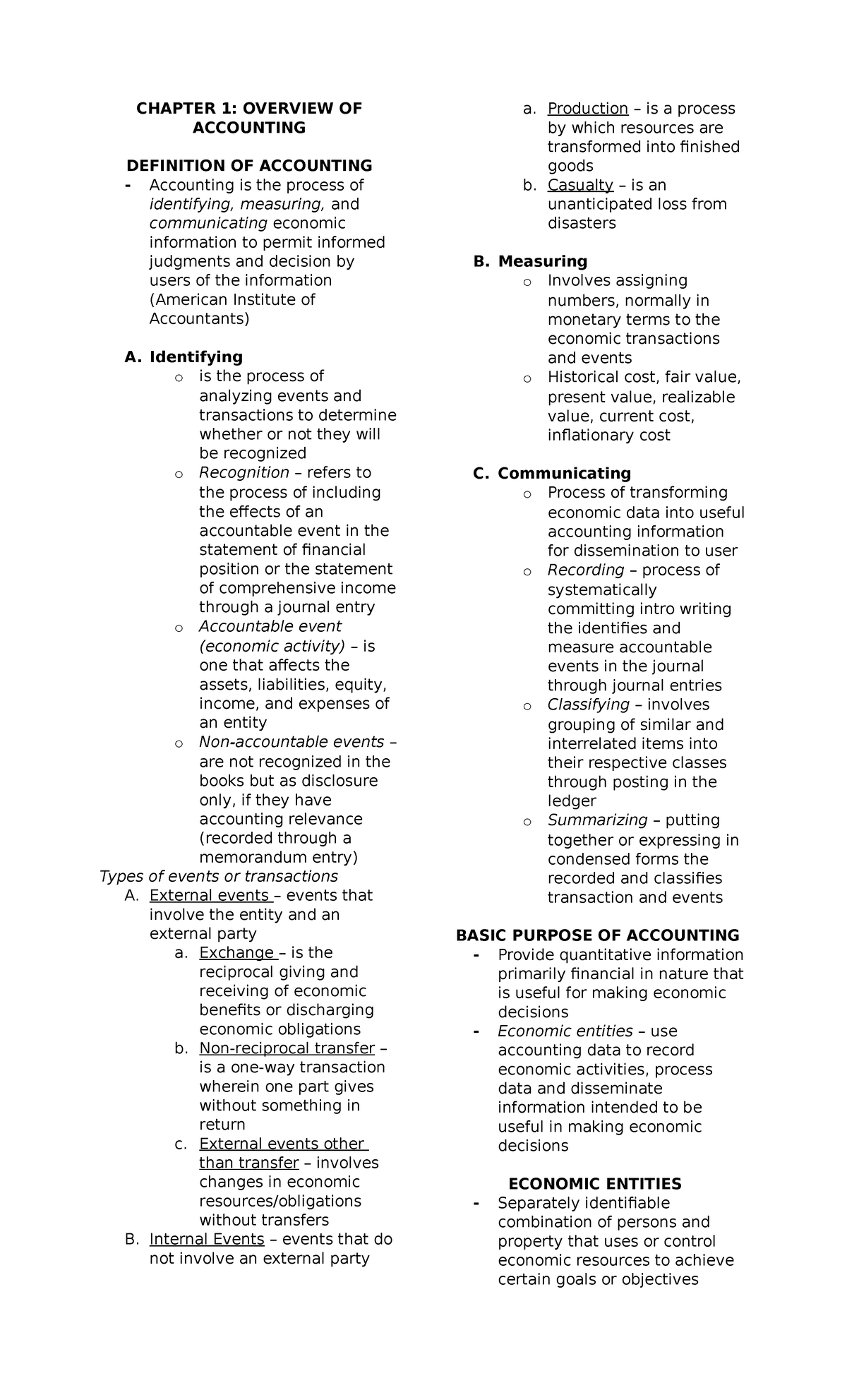 CFAS Chapter 1: Overview of Accounting Concepts and Principles - Studocu