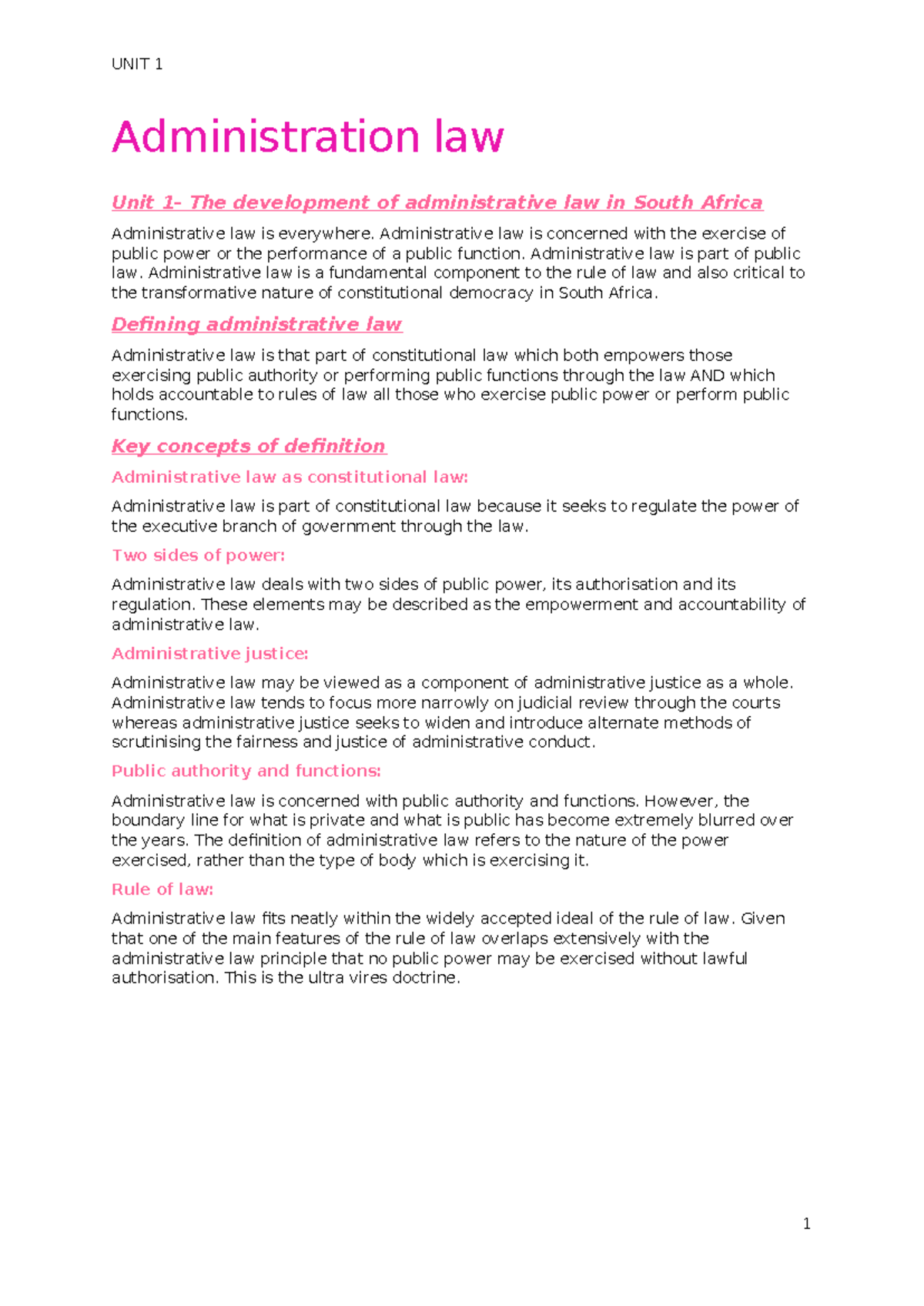 Administrative Law Overview: Unit 1 Notes on Development & Concepts ...