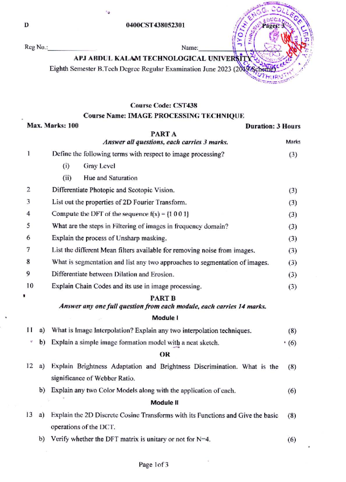 CST438 Image Processing Technique - Eighth Sem Exam June 2023 - Studocu