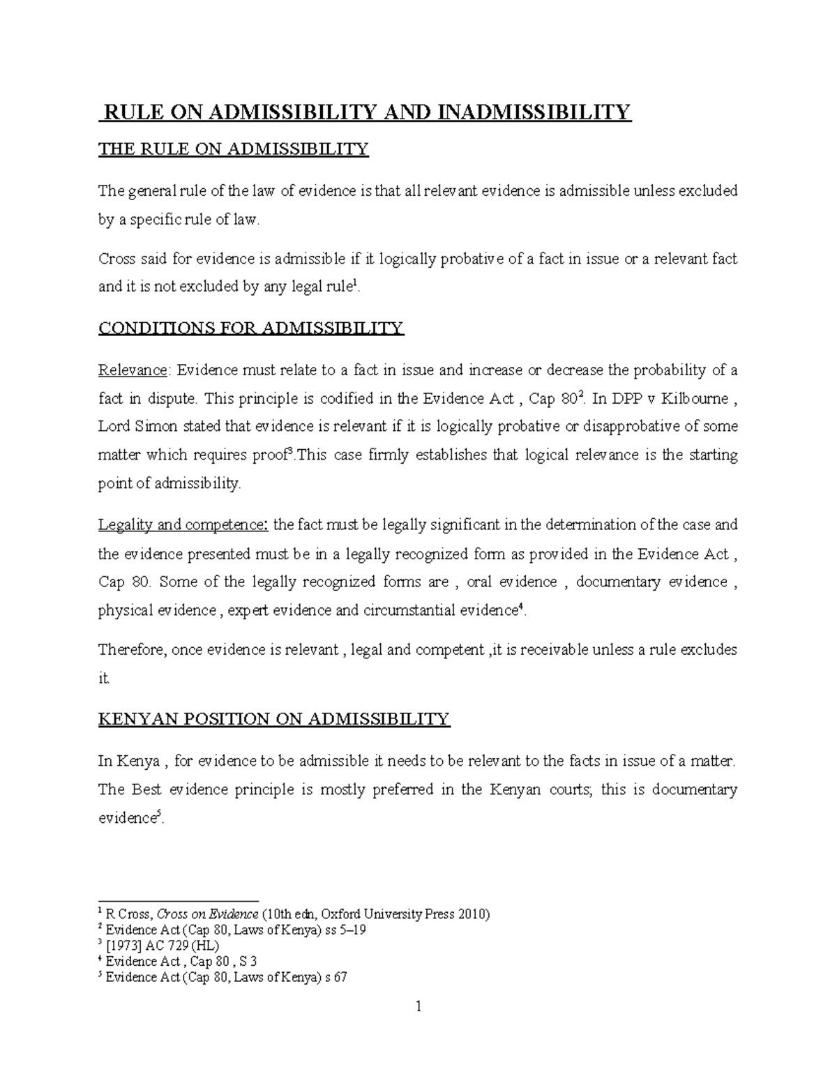 RULE ON ADMISSIBILITY AND INADMISSIBILITY (Evidence Law) - Studocu