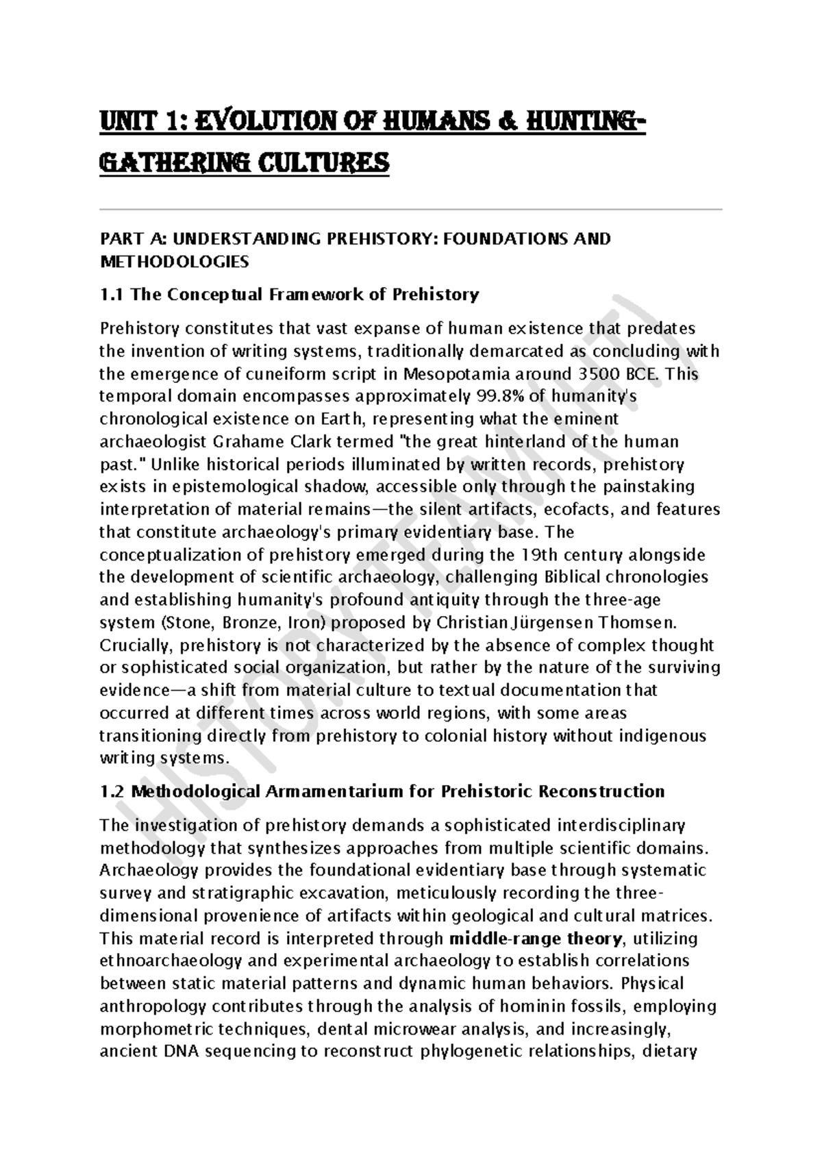 UNIT 1: Evolution of Humans and Prehistoric Cultures - SOFO Notes - Studocu