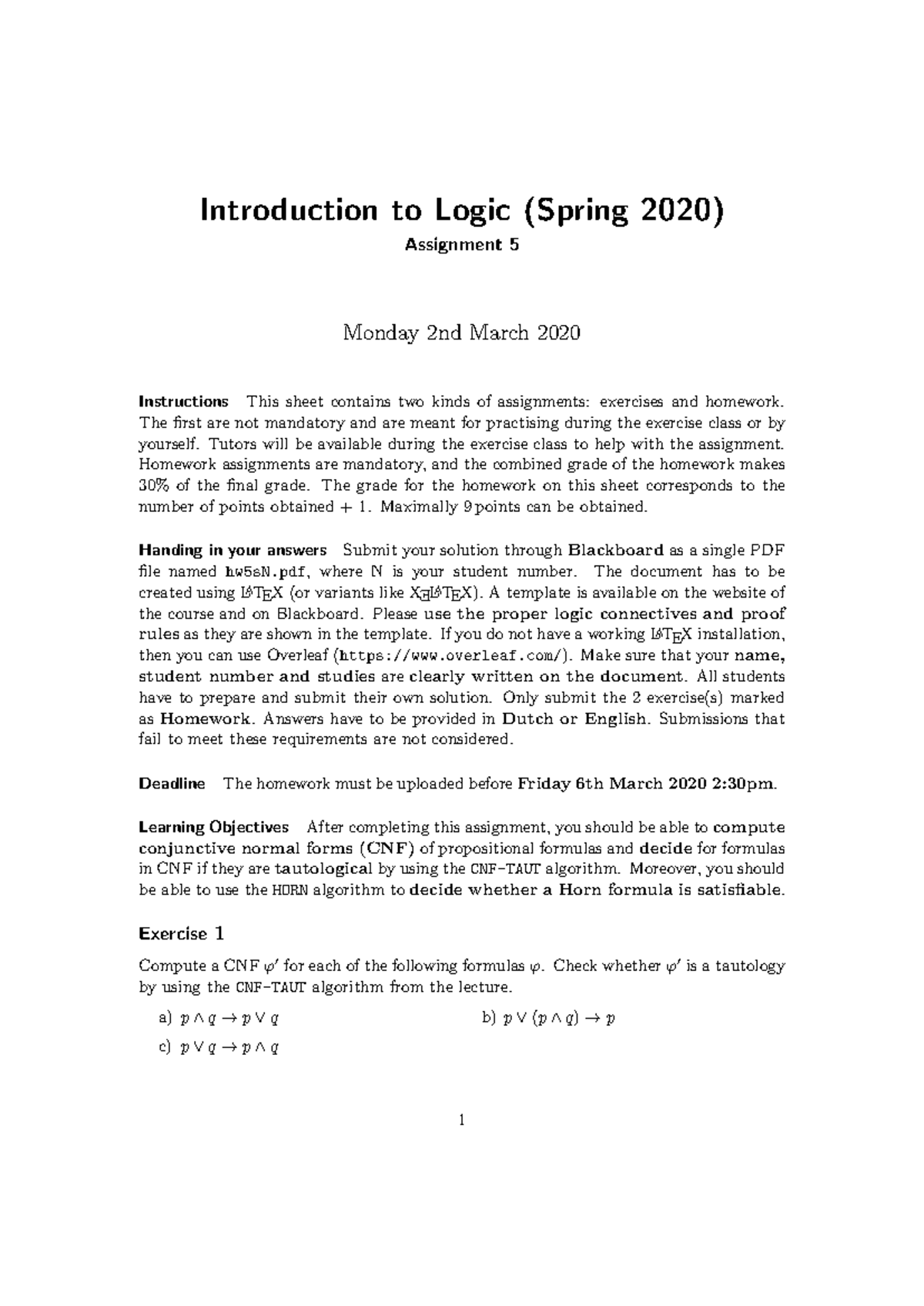 Ex5 - Logic Assignment 5 for Spring 2020 - Studeersnel