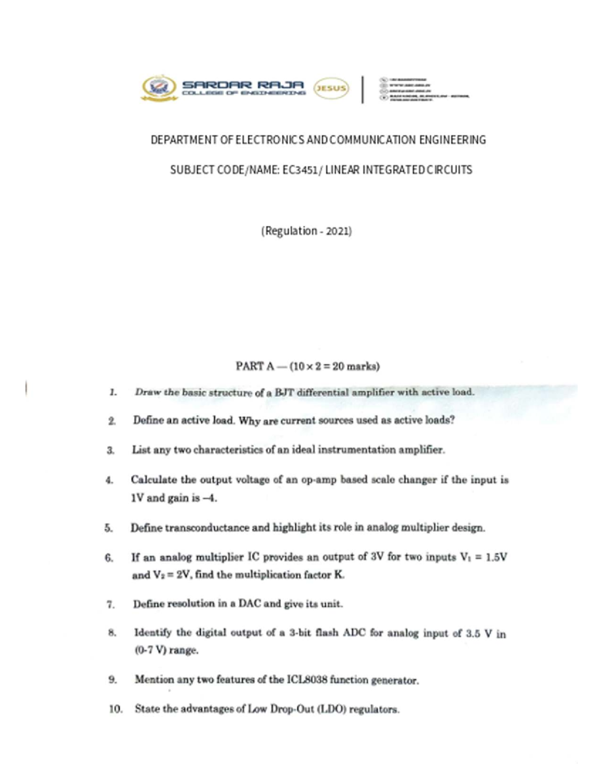 ECE 2021: Linear Integrated Circuits - Exam Prep Notes - Studocu