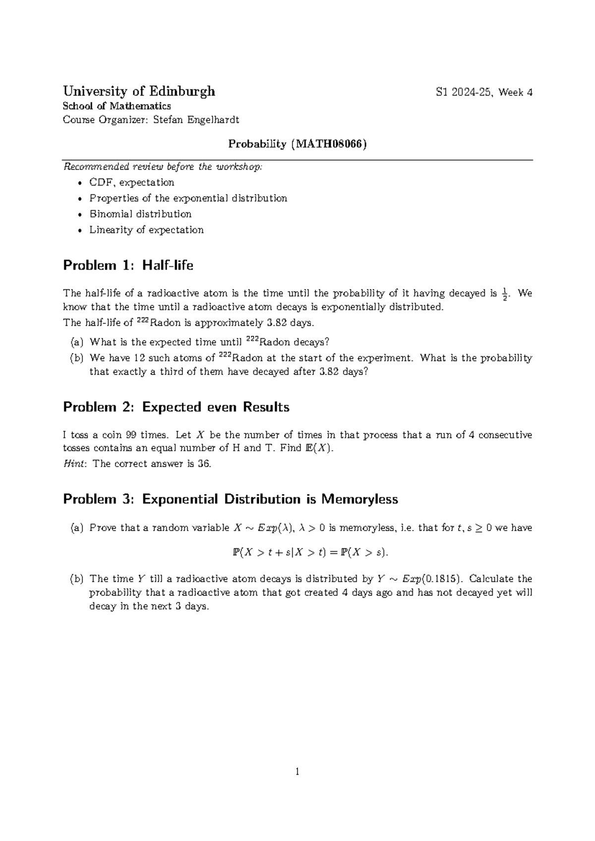 MATH08066 Week 04 Probability Tutorial Sheet for S1 2024-25 - Studocu