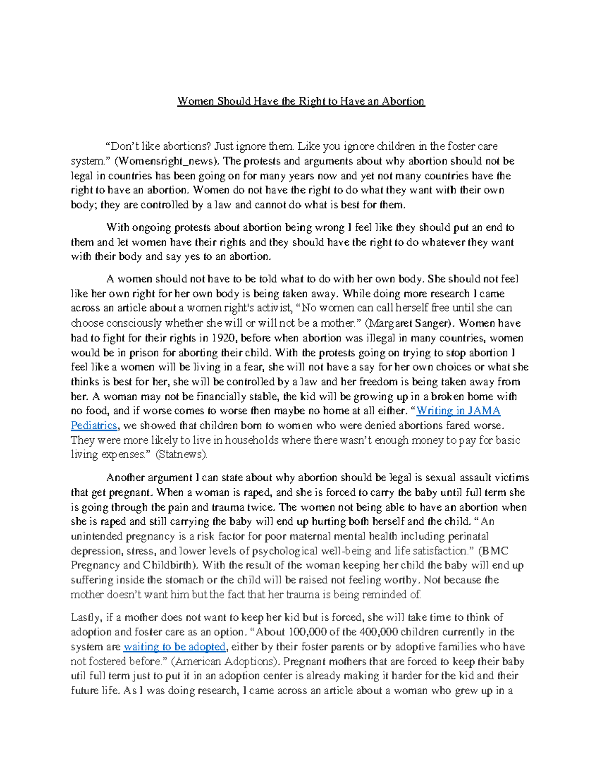 Persuasive Essay 3UE-3: The Case for Women's Abortion Rights - Studocu