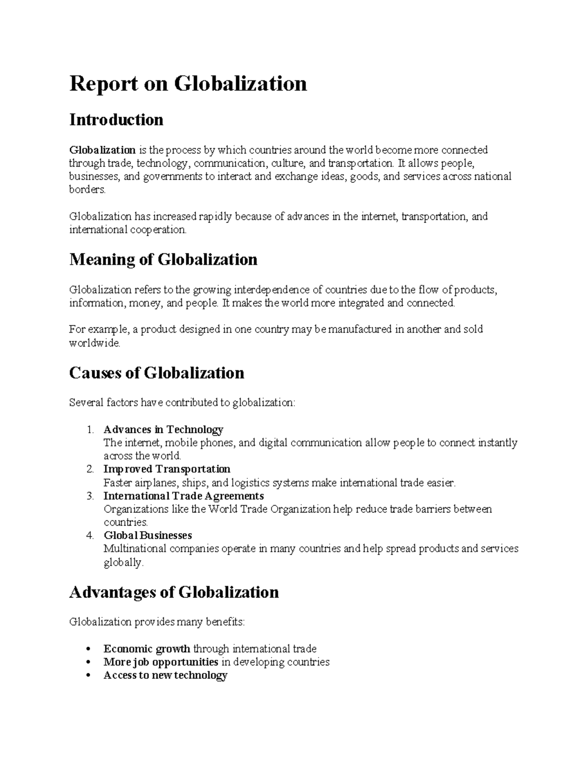 Globalization Report: Understanding Its Impact and Causes - Studocu