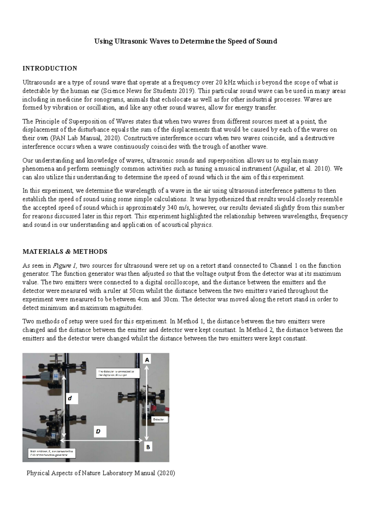 Using Ultrasonic Waves to Determine Speed of Sound - Lab Report - Studocu