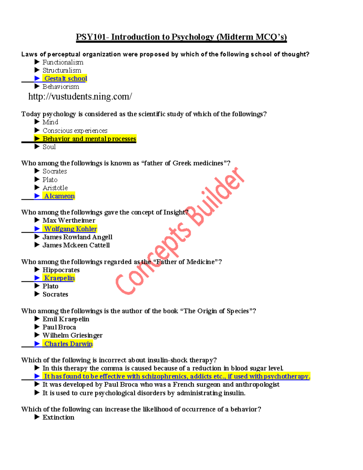 Midterm Exam PSY101: Multiple Choice Questions Review - Studocu