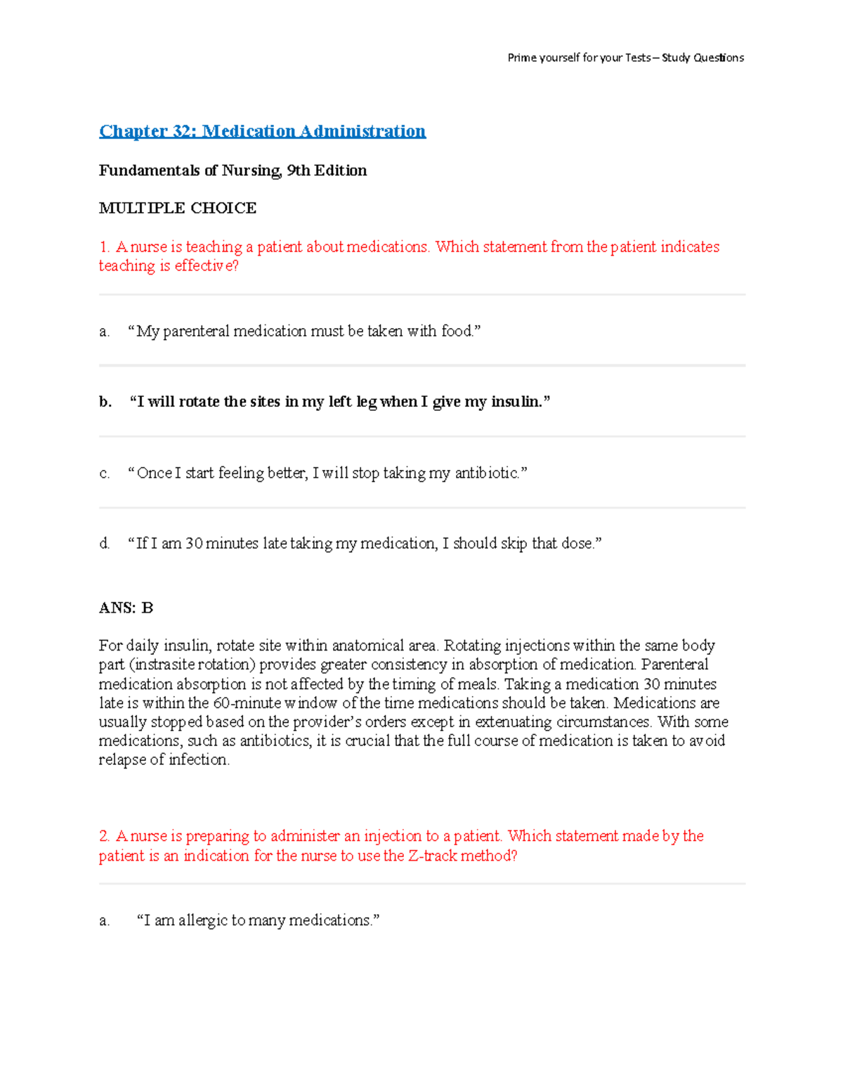 Chapter 32 - Lecture notes 32 - Chapter 32: Medication Administration ...