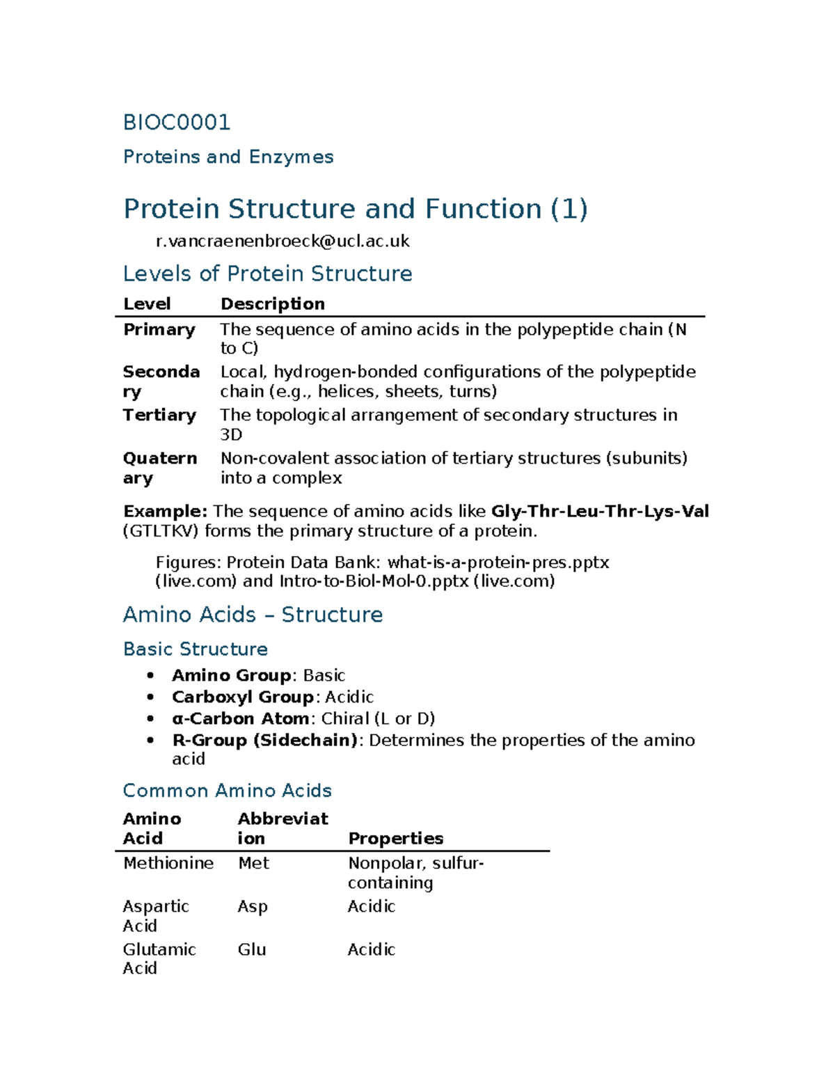 Protein 3 - Lecture notes on protein structure and function - Studocu