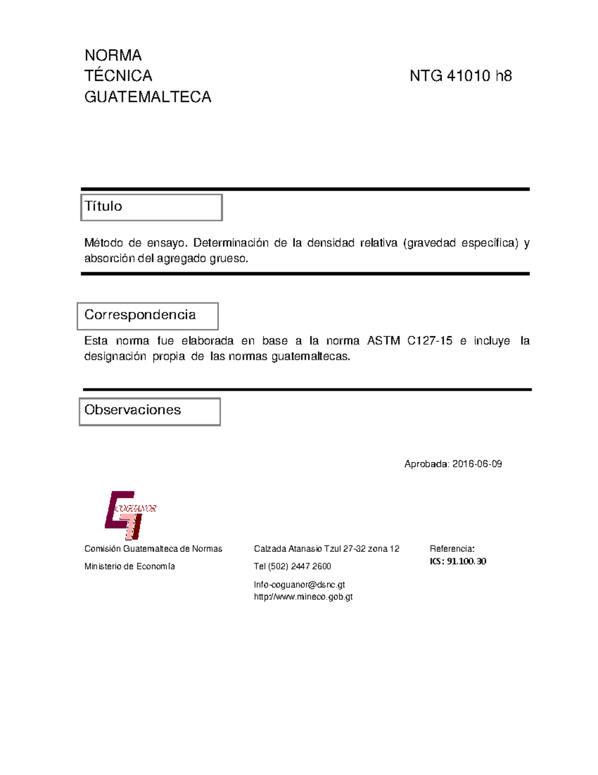 Método de Ensayo NTG 41010 h8: Densidad Relativa y Absorción de ...