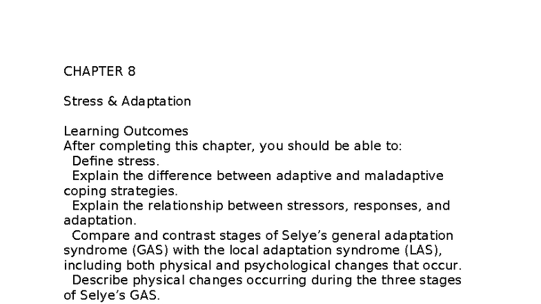 CHAPTER 8: Stress Adaptation and Coping Strategies in Nursing - Studocu