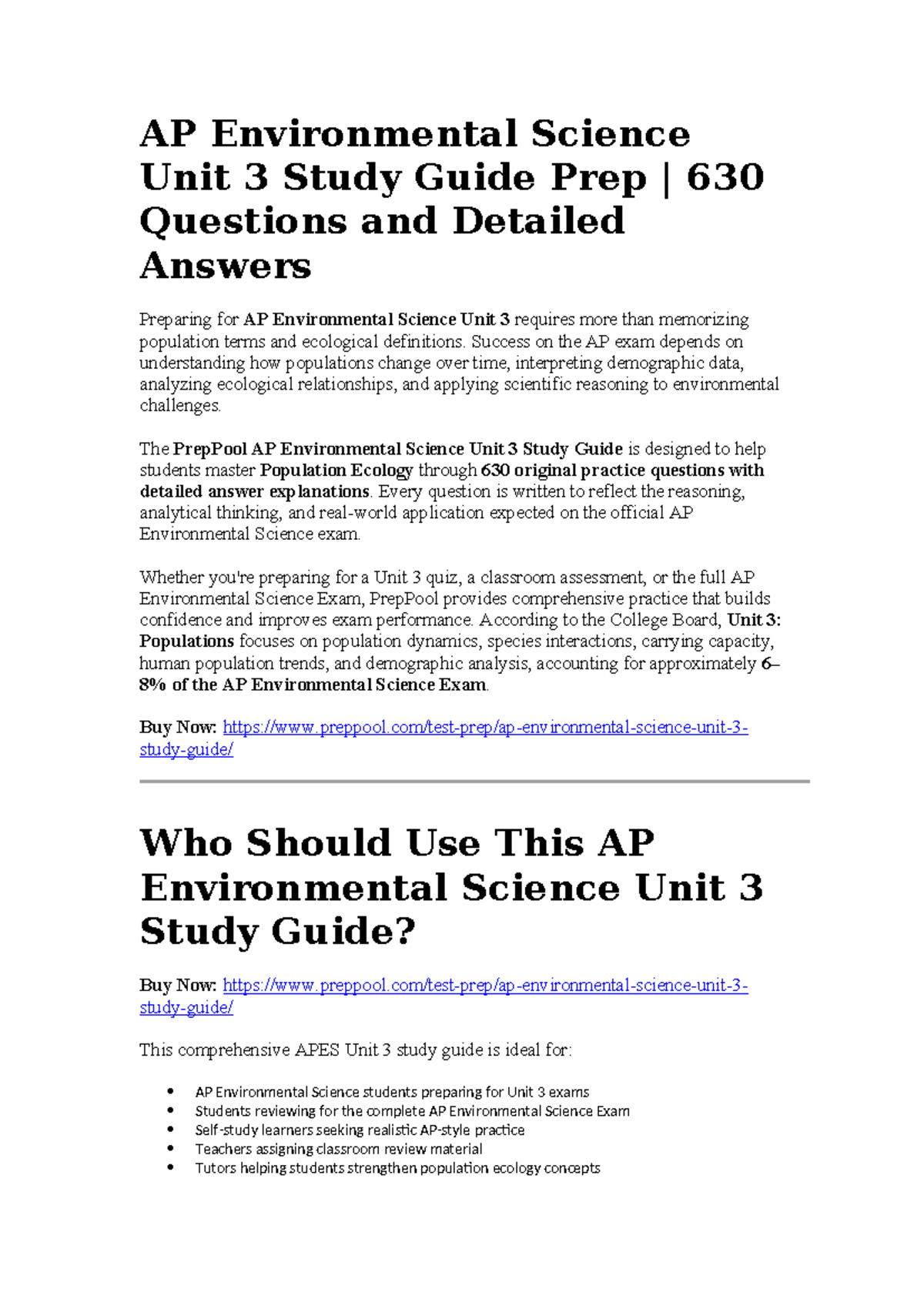 AP Environmental Science Unit 3 Practice Test & Study Guide Prep - Studocu