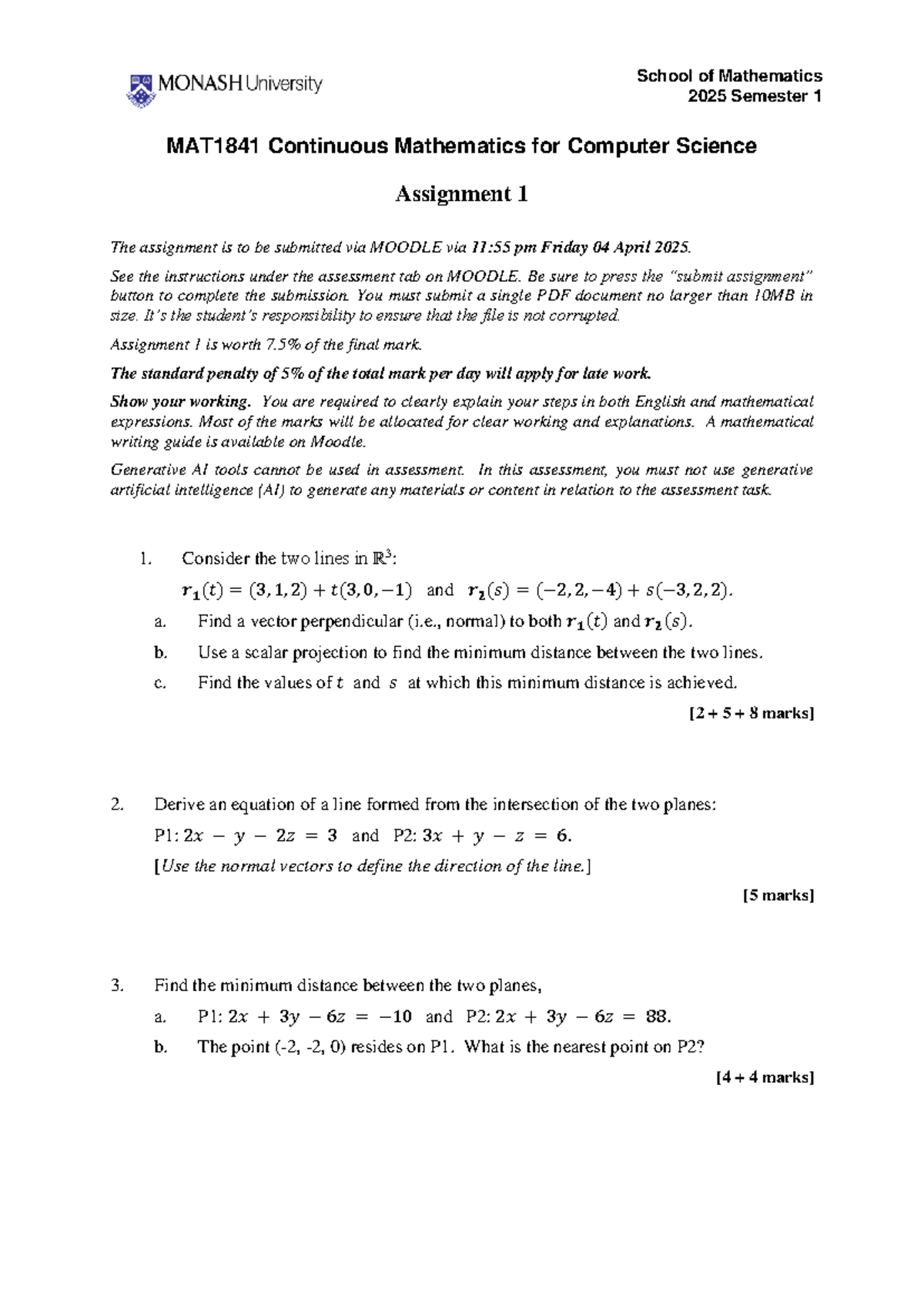 MAT1841 2025 Assignment 1: Continuous Math for CS - Submission Details ...