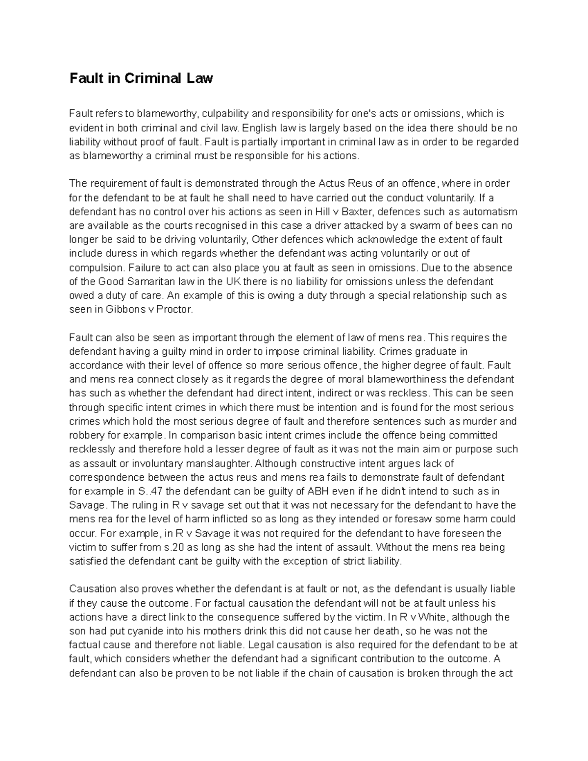 Fault in Criminal Law: Exploring Culpability and Responsibility - Studocu