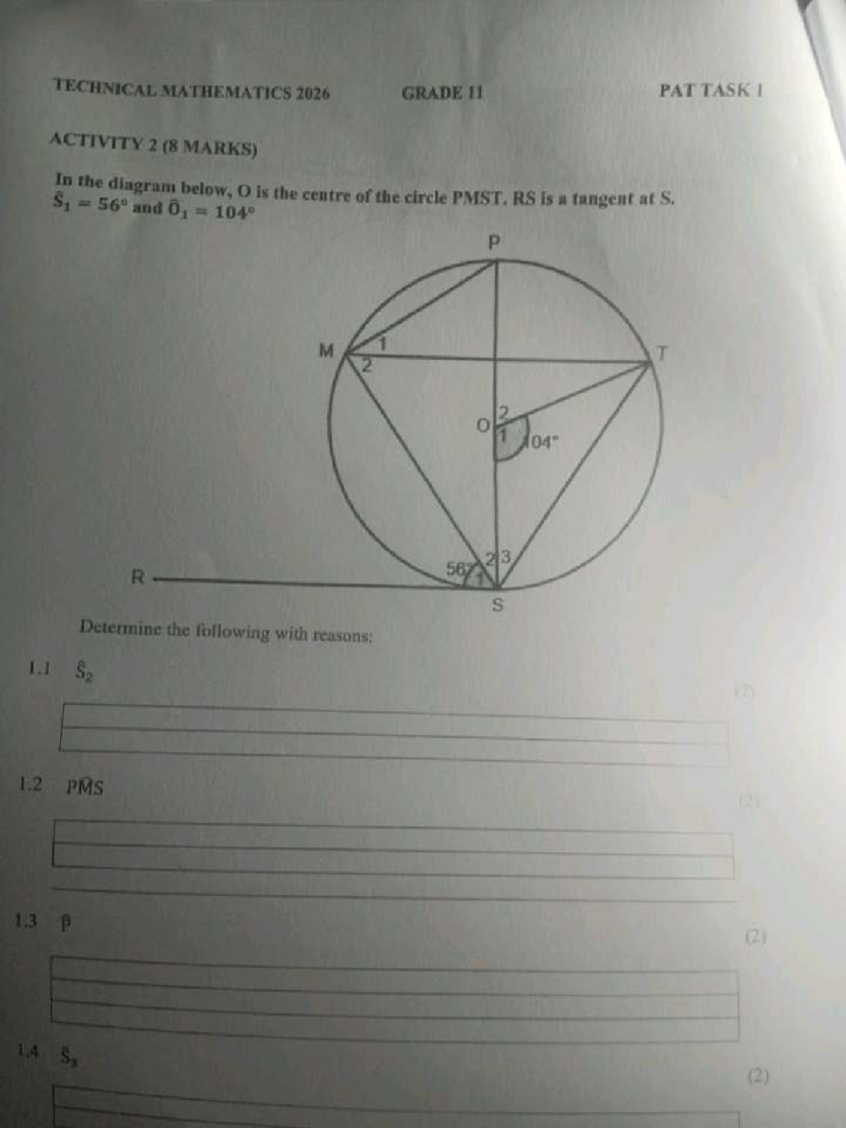 TECHNICAL MATHEMATICS GRADE 11 PAT TASK 1 ACTIVITY 2 (8 MARKS) - Studocu