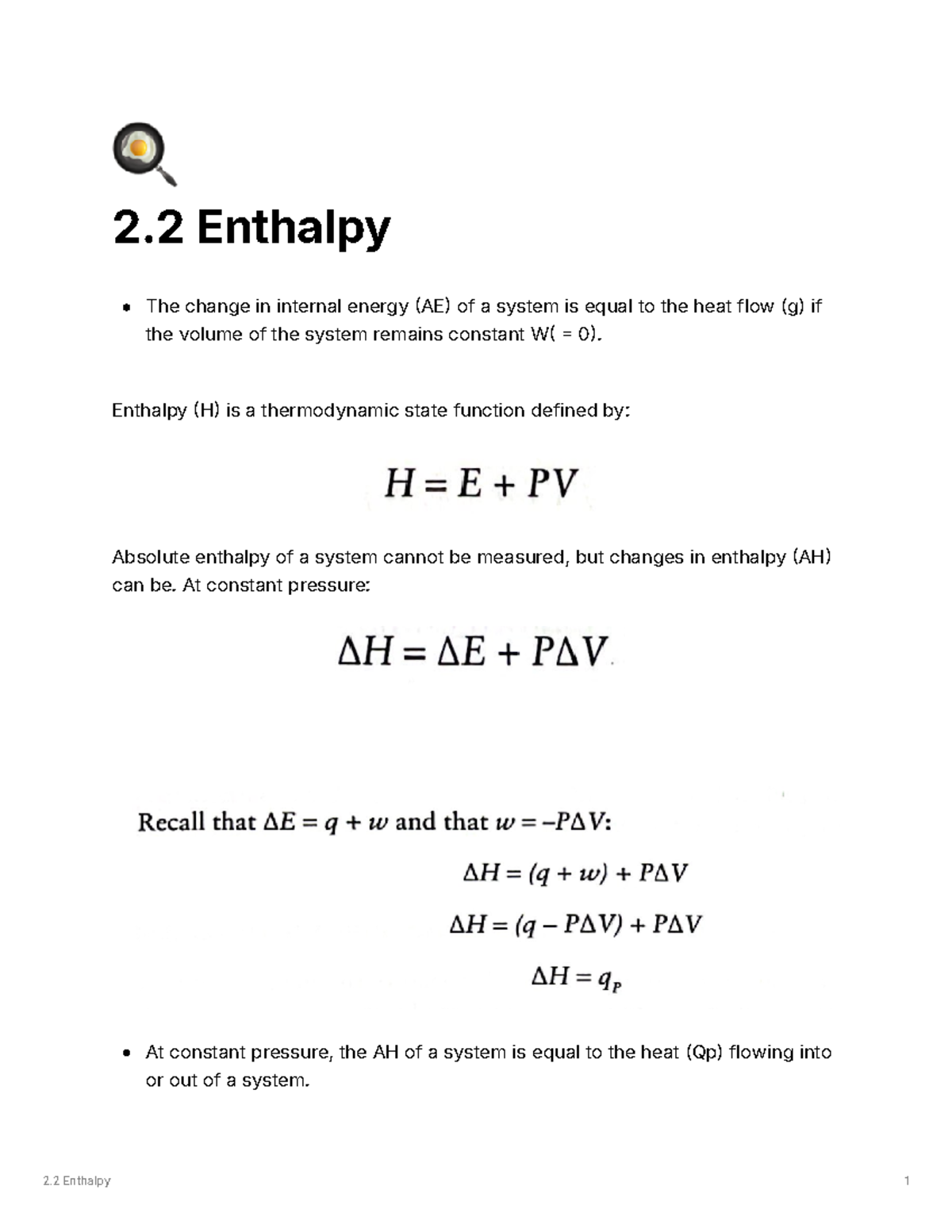 1bf7a54f-b4e8-4d0b-929e-564b7638af54 2 - 🍳 2 Enthalpy The change in ...