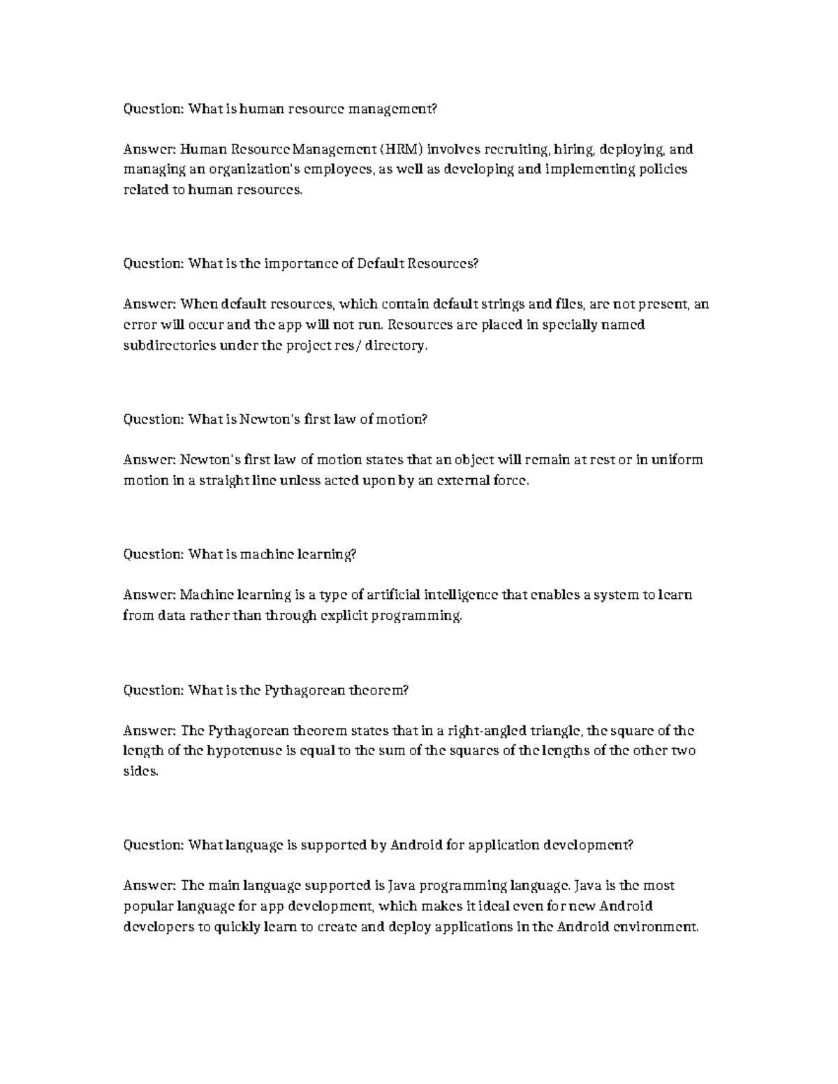 HRM & Science Concepts: Key Questions & Answers (Course Code: BELM ...