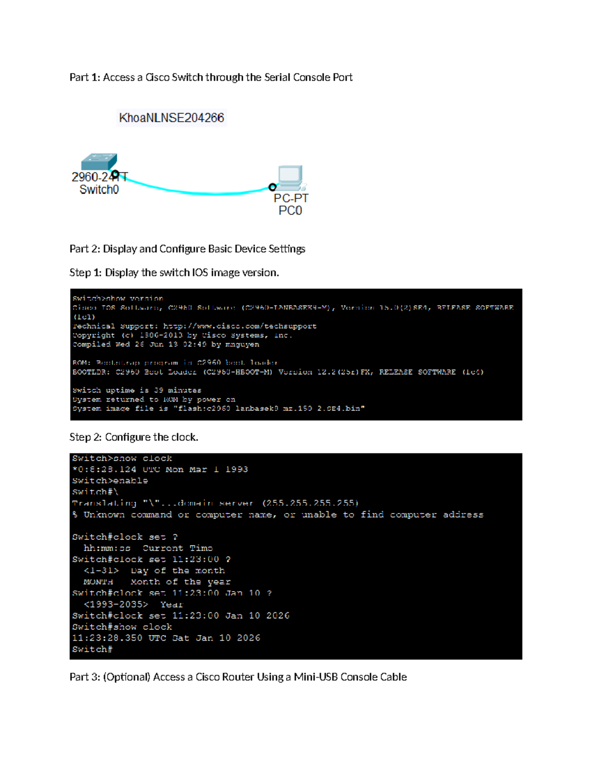 Lab 2.3.8: Accessing Cisco Switch & Router via Console Cable - Studocu