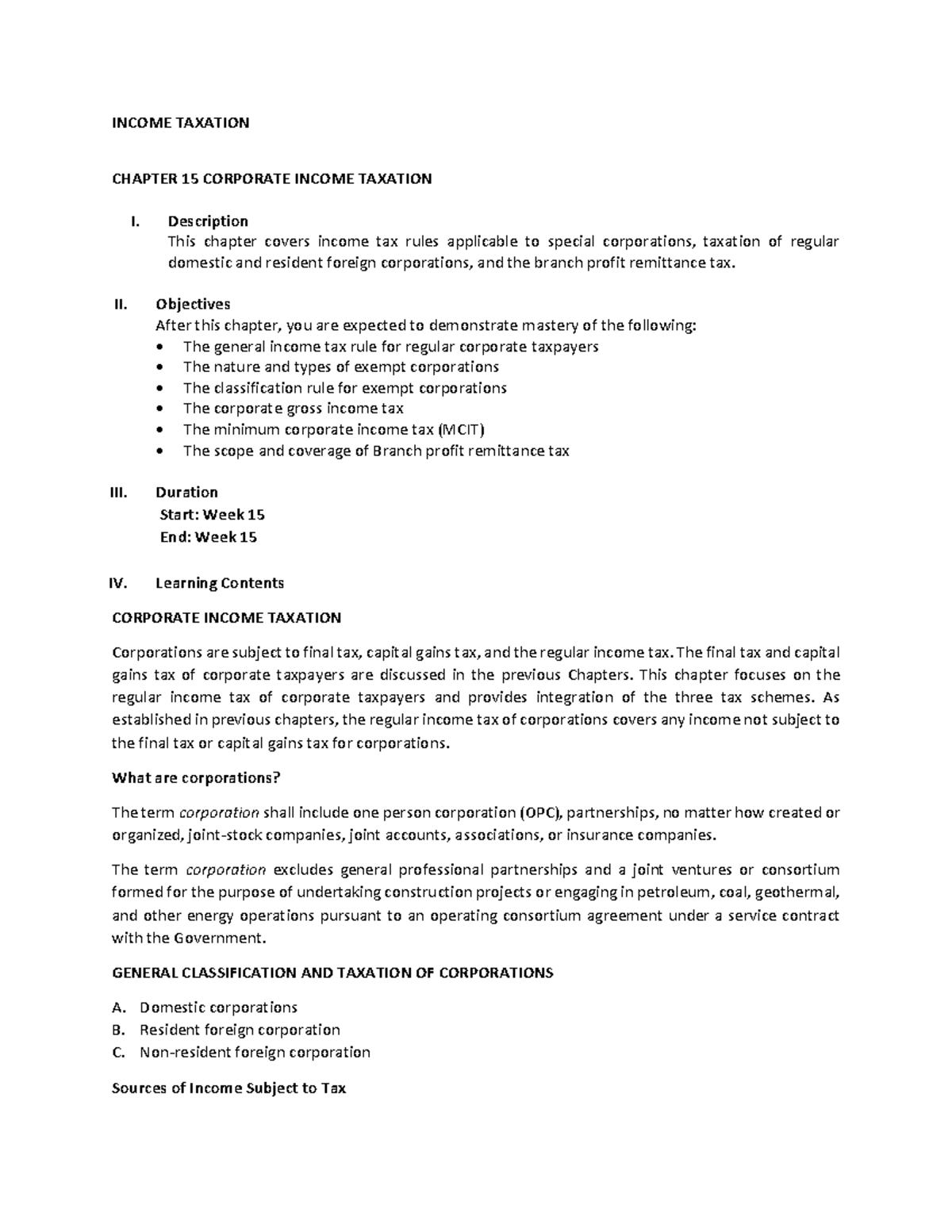 Chapter 15: Corporate Income Taxation Overview and Key Concepts - Studocu