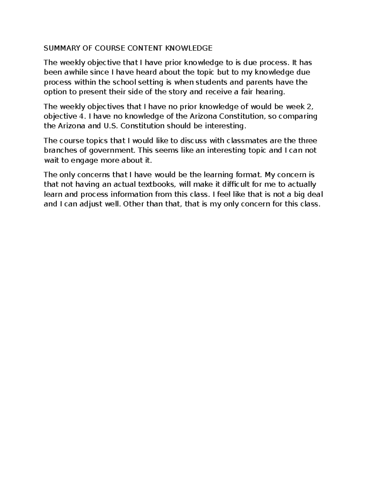 Summary OF Course Content Knowledge - SUMMARY OF COURSE CONTENT ...