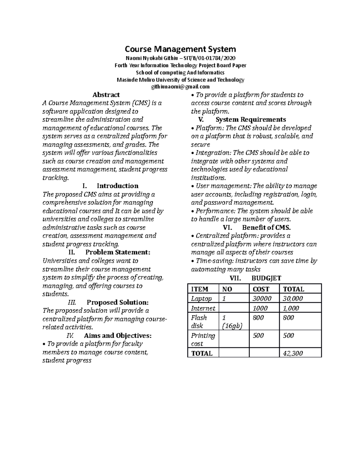 Course Management System Board Paper - Course Management System Naomi ...