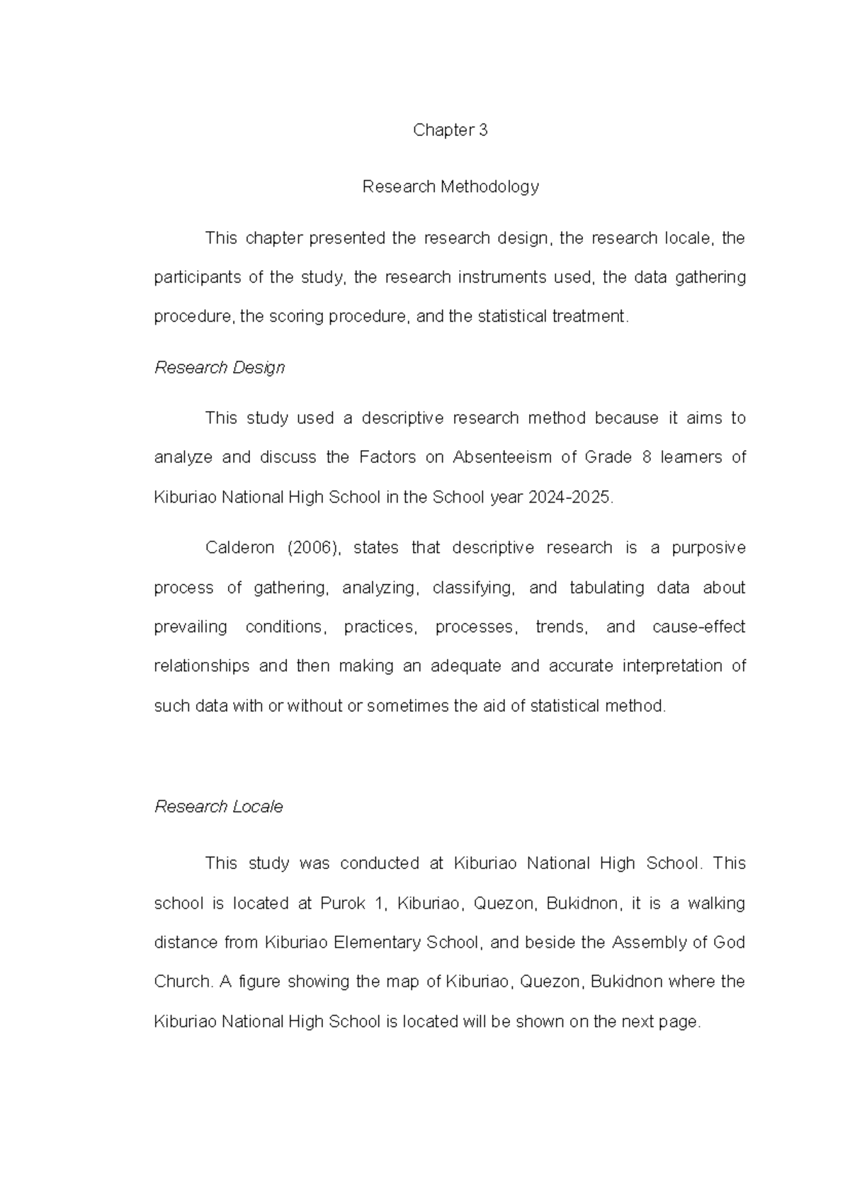 Chapter 3: Research Methodology on Grade 8 Absenteeism Factors - Studocu