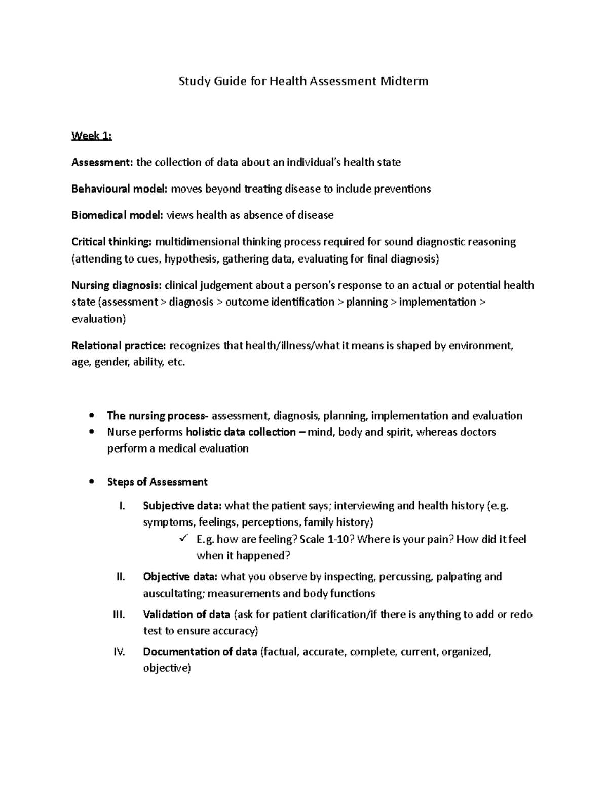 Health Assessment Midterm Study Guide: Key Concepts and Skills - Studocu