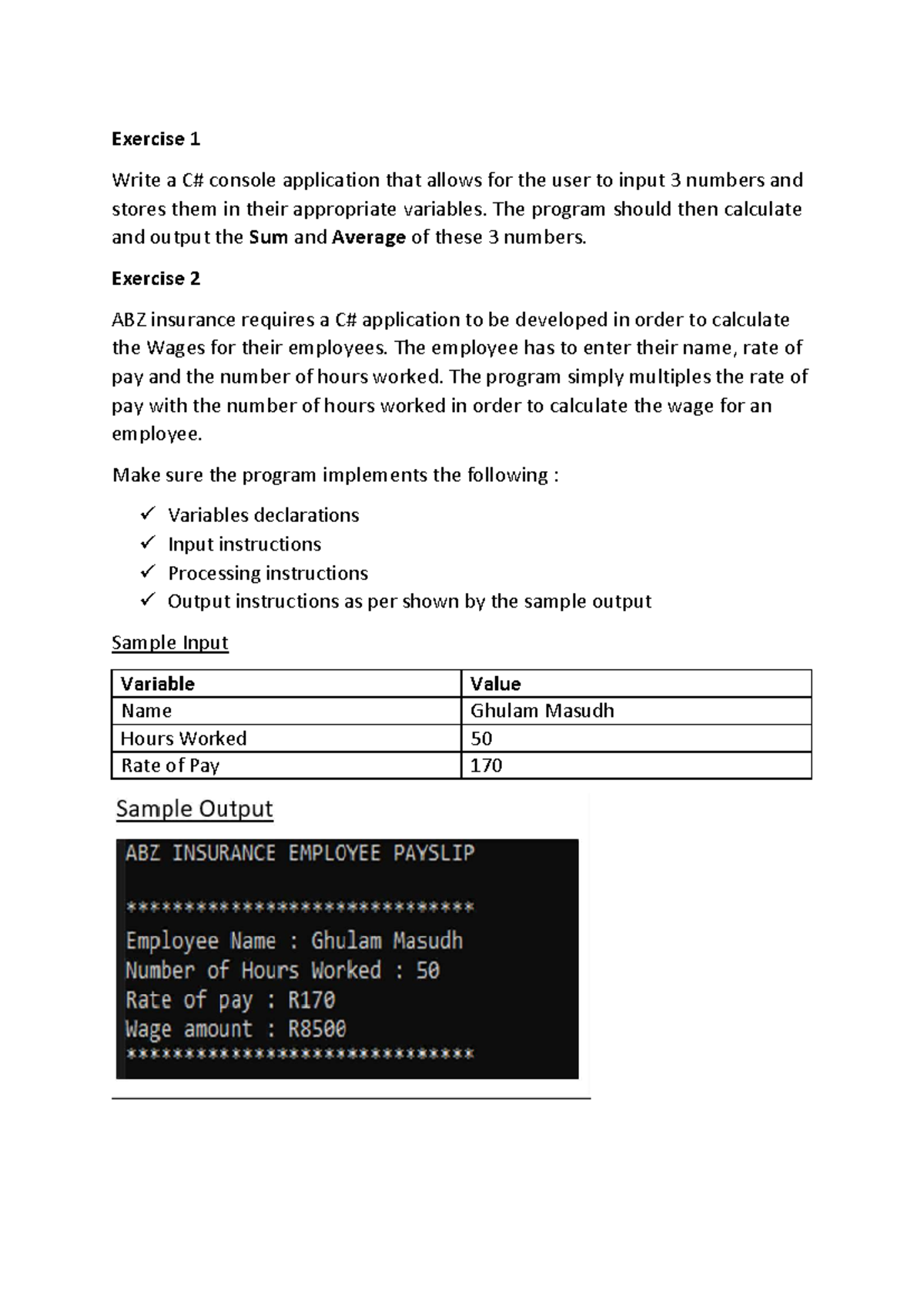 C# Console Application Exercises and Tutorial - Studocu