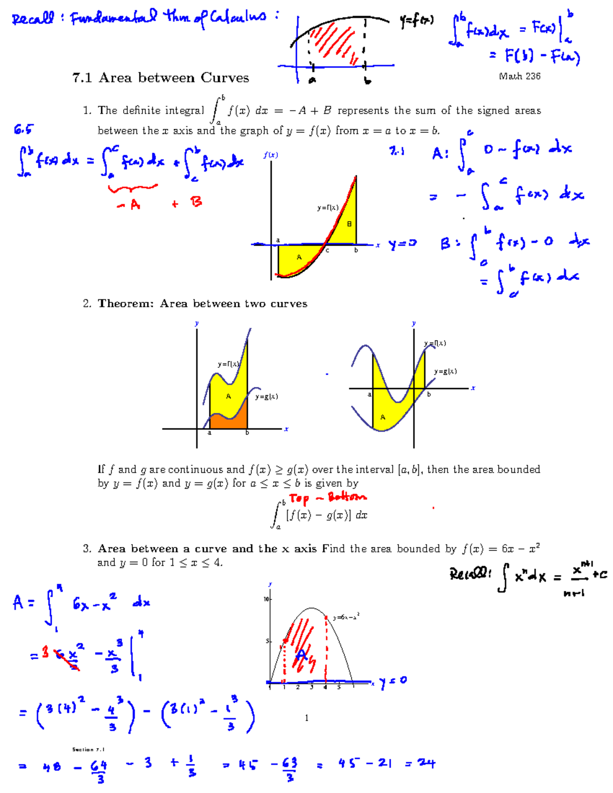 Math 236 Chapter 7.1: Area Between Curves Notes - Studocu