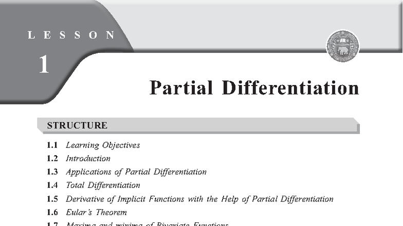 B.COM. (HONS.) Lesson 1: Partial Differentiation and Its Applications ...