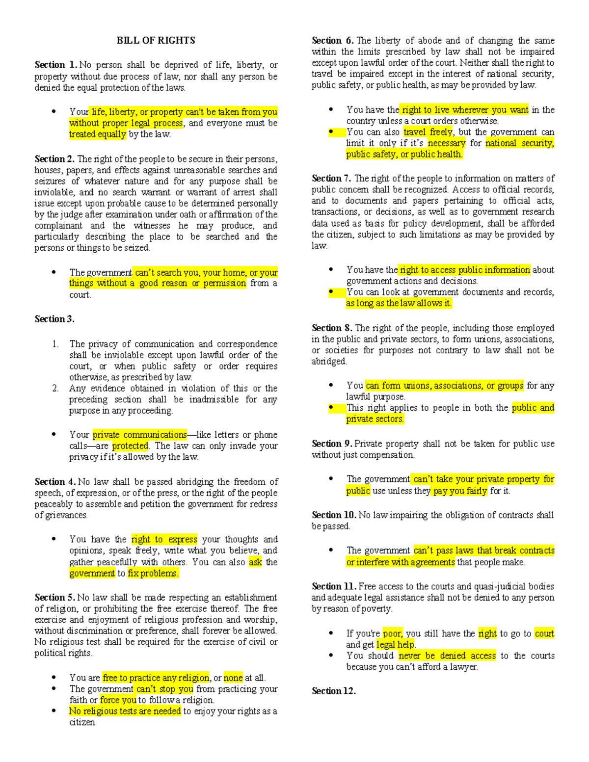 BILL OF RIGHTS Overview and Key Provisions - Studocu