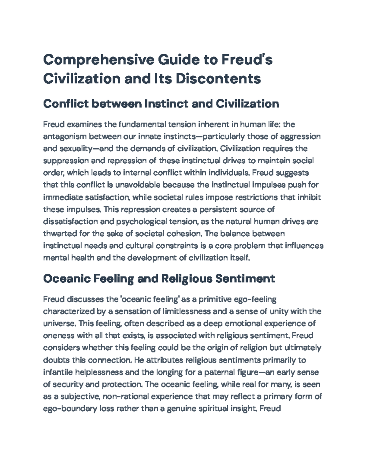 Comprehensive Analysis of Freud's Civilization and Its Discontents (PSY