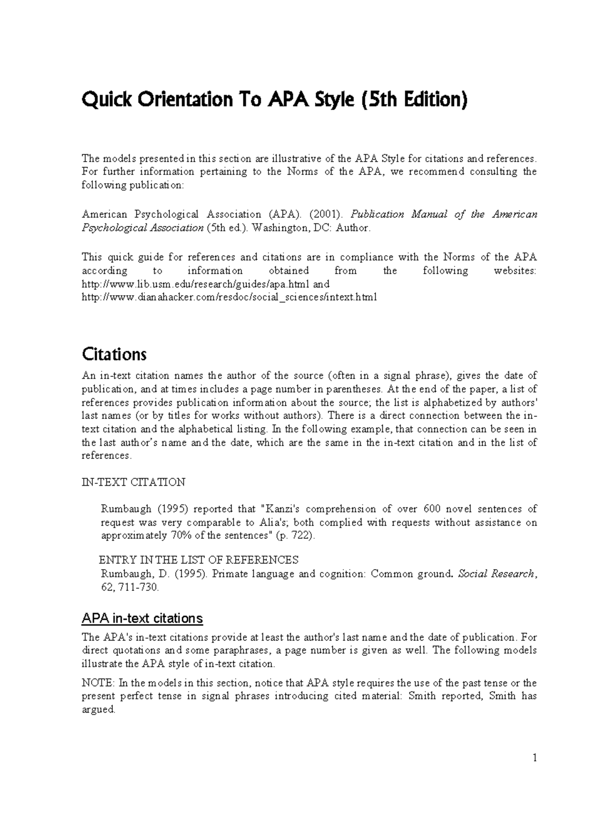 APA 5th Edition - Quick Orientation To APA Style (5th Edition) The ...