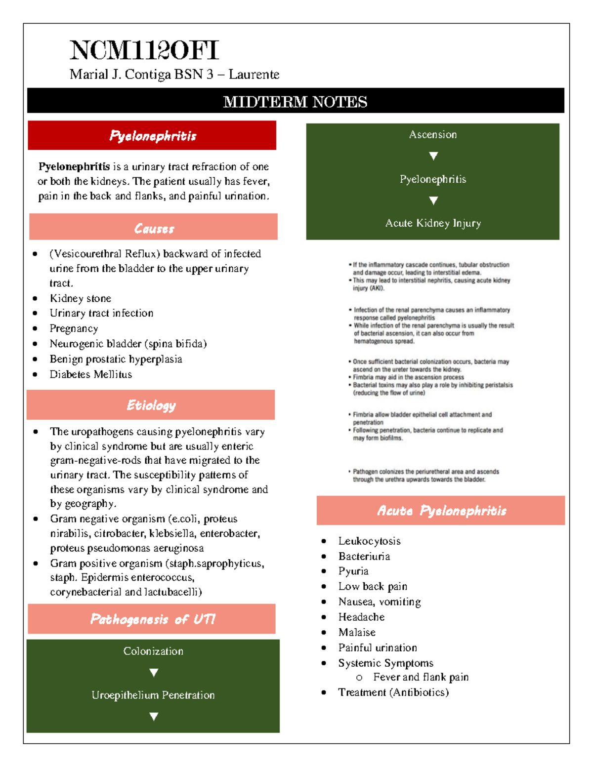 NCM112OFI Midterm Notes on Pyelonephritis and Renal Disorders - Studocu