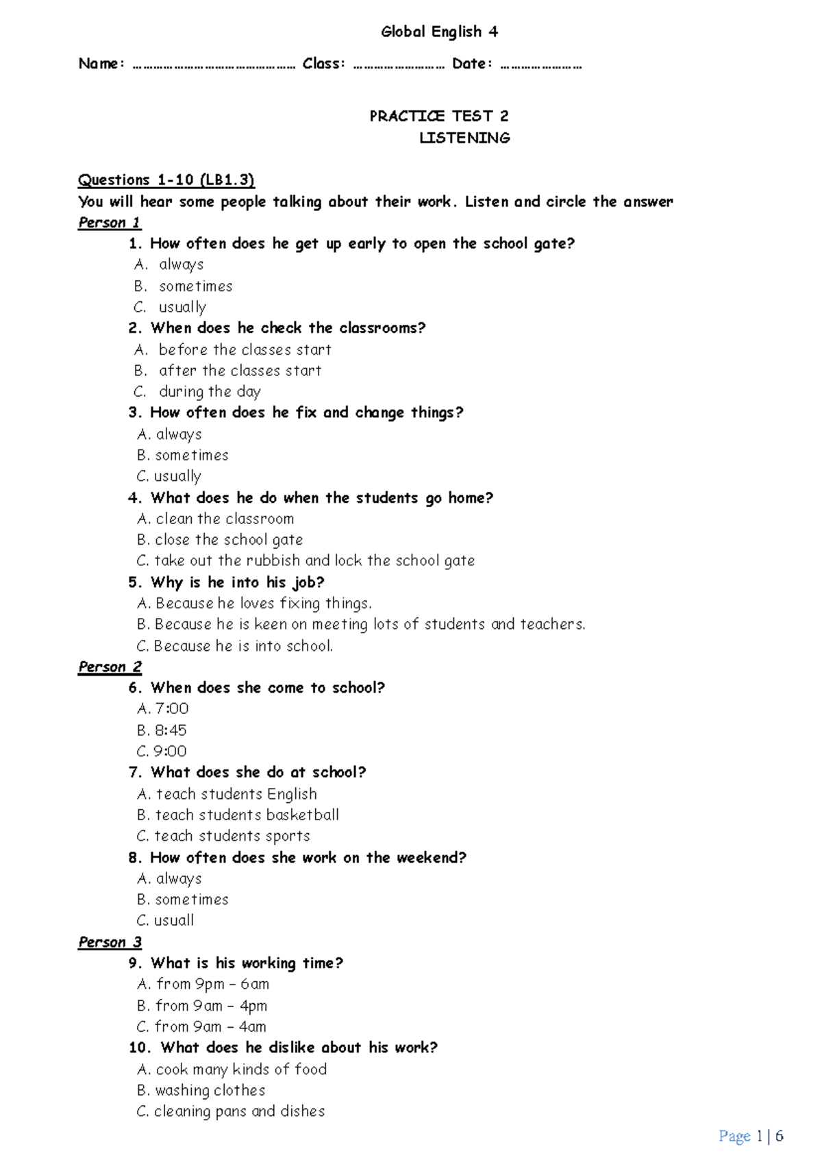 Stage 4 Practice Test 2 - English Vocabulary Notes (Unit 5) - Studocu