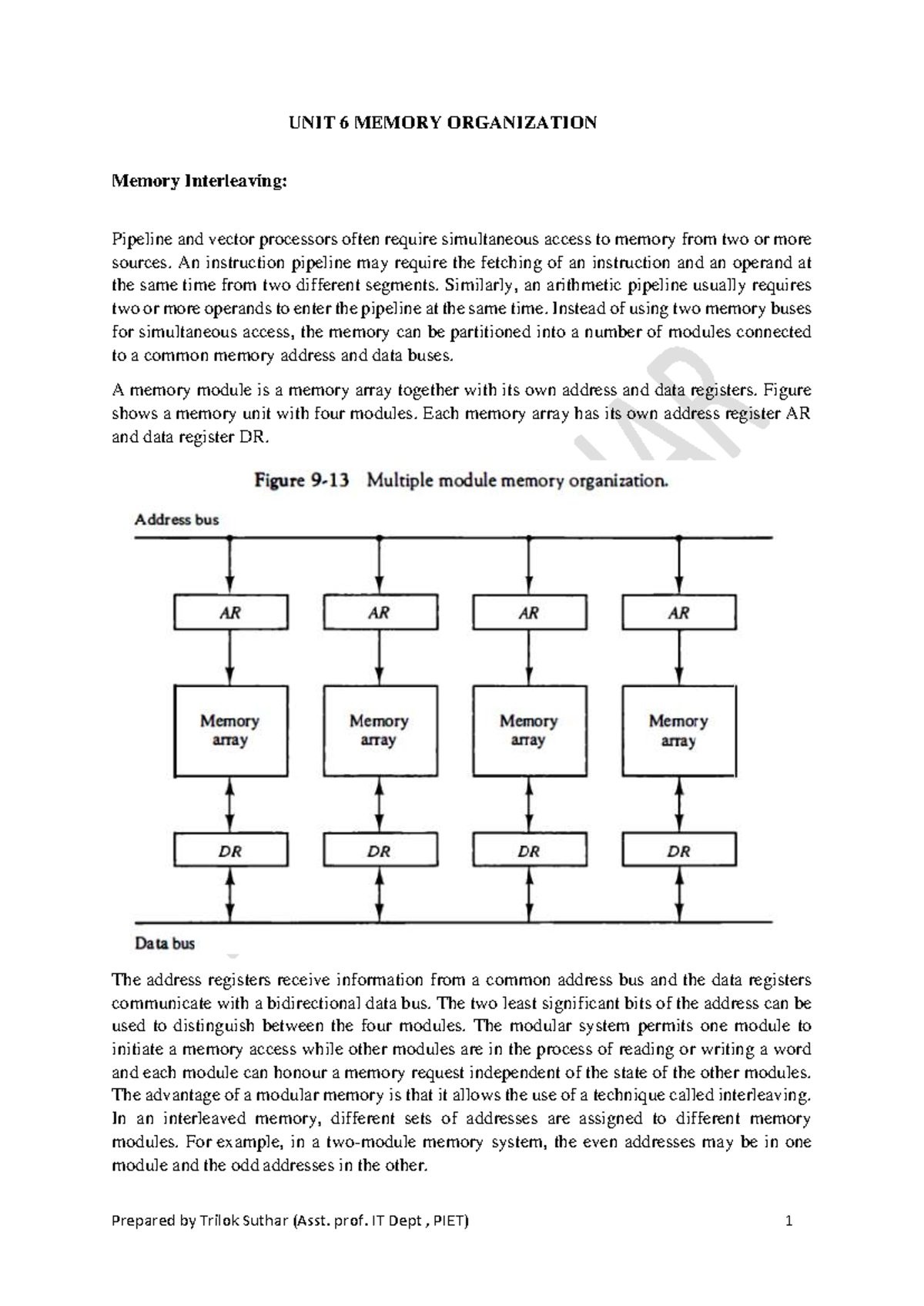 COA Ch-6: Memory Organization and Interleaving Techniques - Studocu