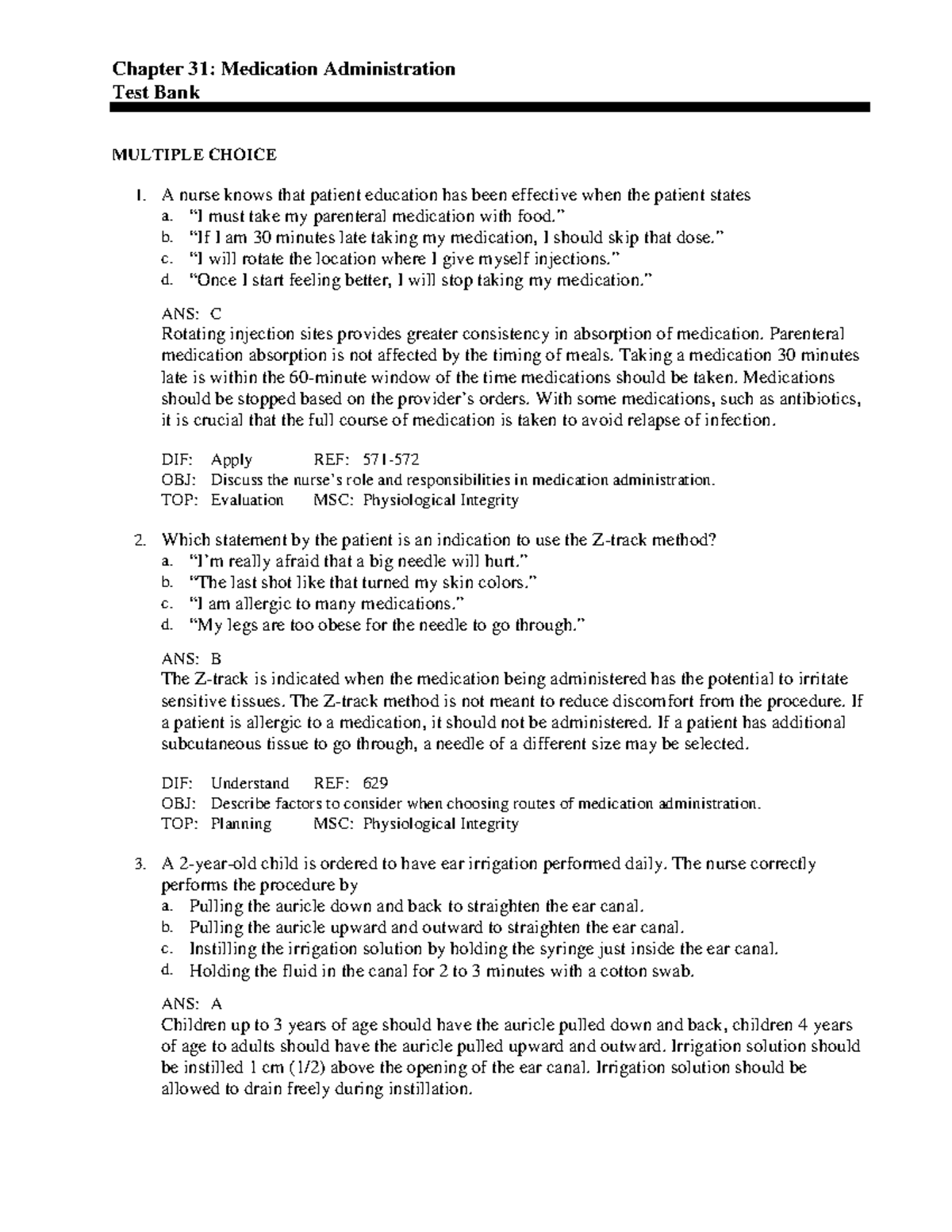Chapter 31 - Medication Administration Test Bank Review - Studocu