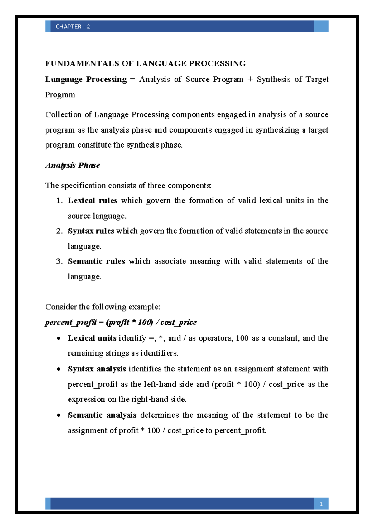 System Software (CS101) Chapter 2: Language Processing Fundamentals ...