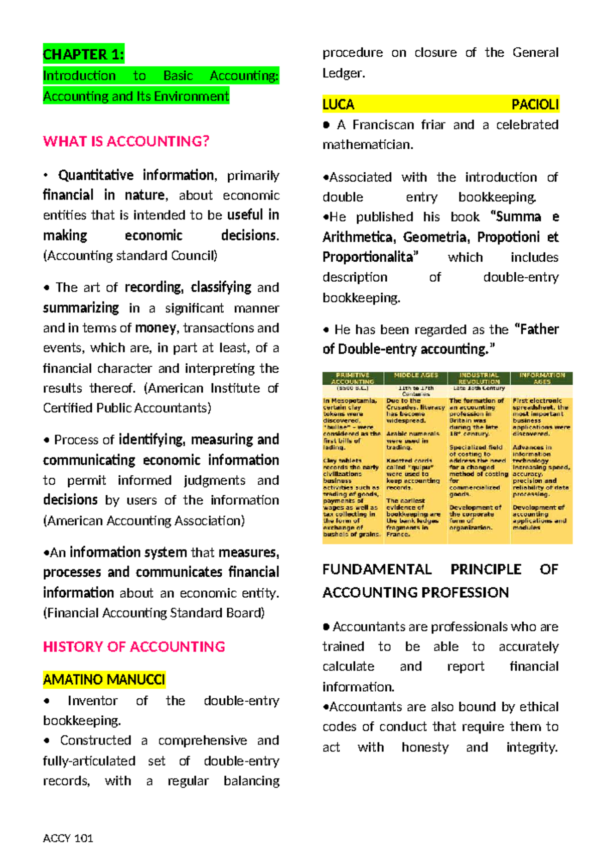 ACCY 101: Chapter 1 - Introduction to Basic Accounting Concepts - Studocu