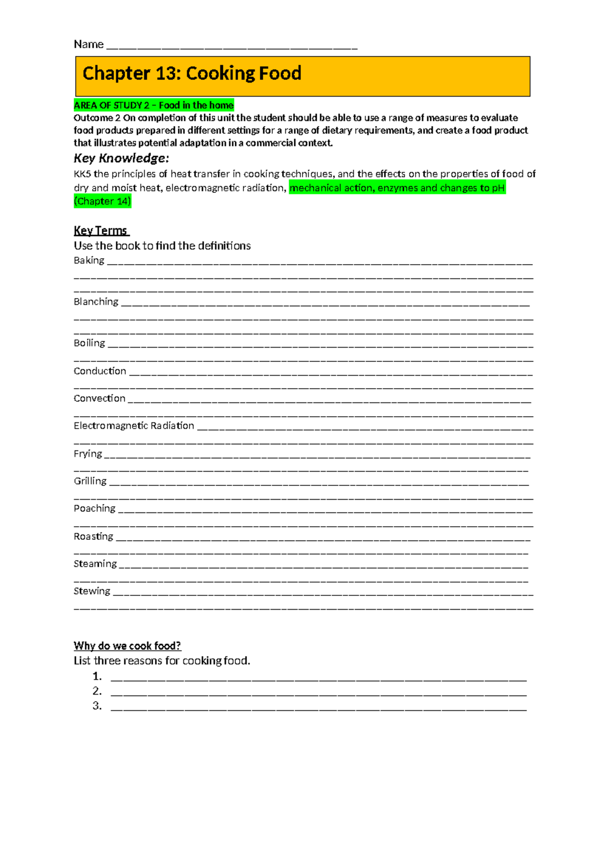 Chapter 13: Cooking Food Summary - AREA OF STUDY 2 - Studocu