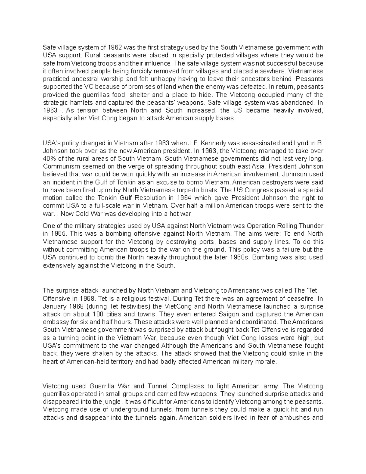 Vietnam War Essay Overview - 092134 - Studocu