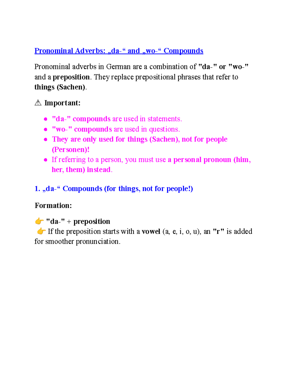Pronominal Adverbs in German: Compounds and Usage (GER 101) - Studocu