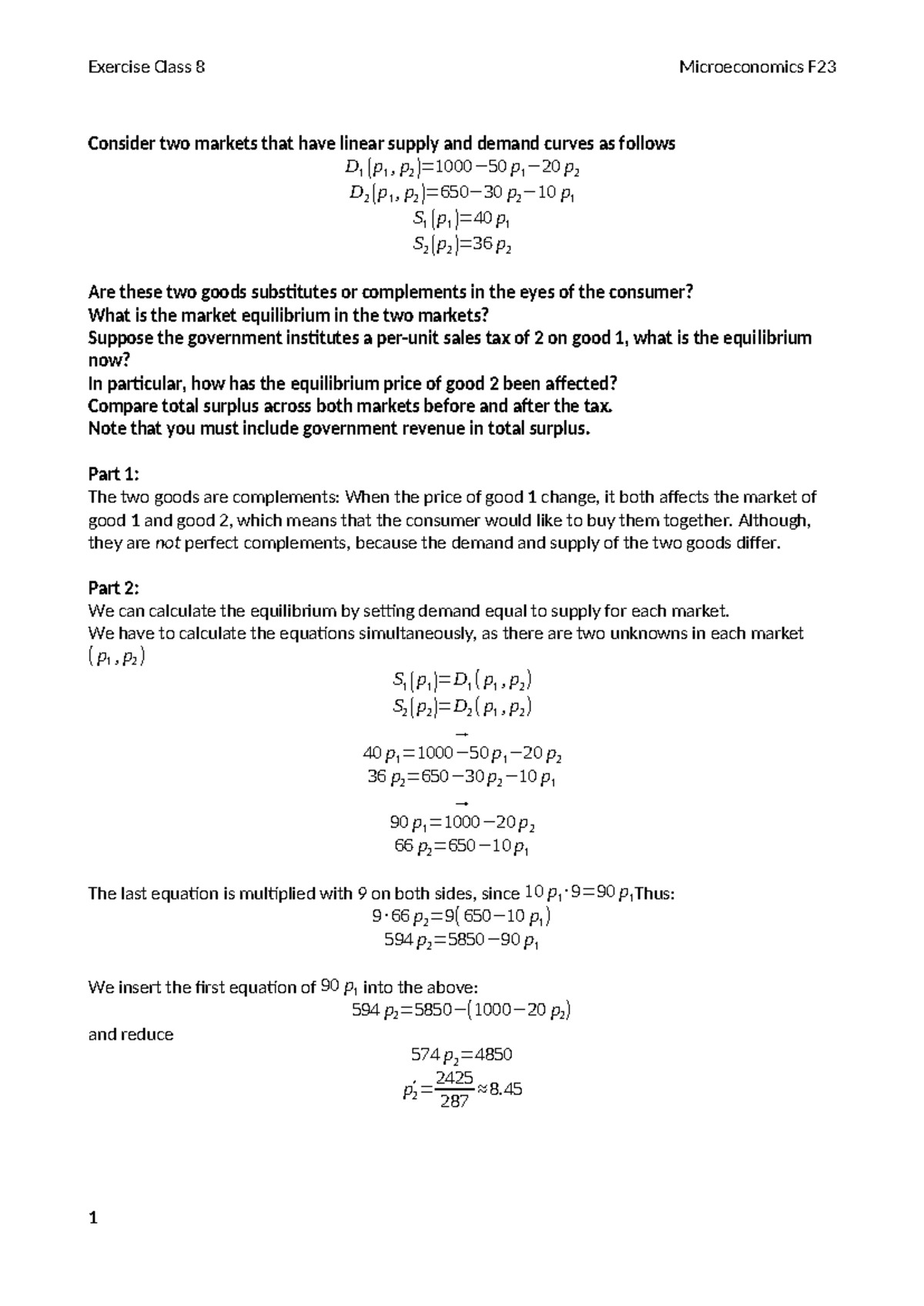 Economic Equilibrium Analysis & Tax Impact on Markets - ECON 101 - Studocu