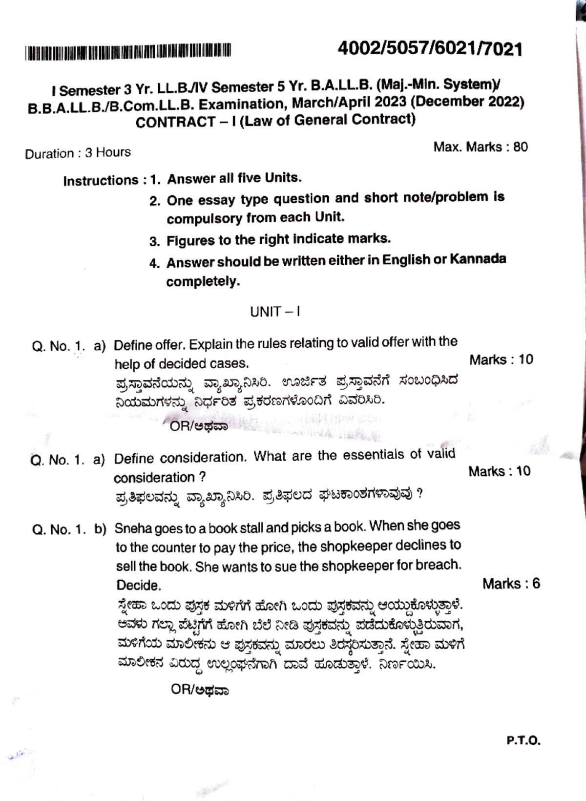 Contract 1 - Unit 1 notes - I Semester 3 Yr. LL Semester 5 Yr. B.A.LL ...
