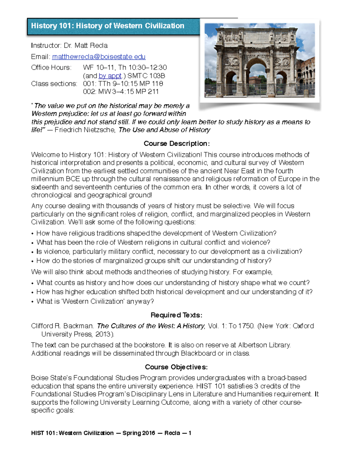 HIST 101: Overview of Western Civilization from Ancient to Renaissance ...