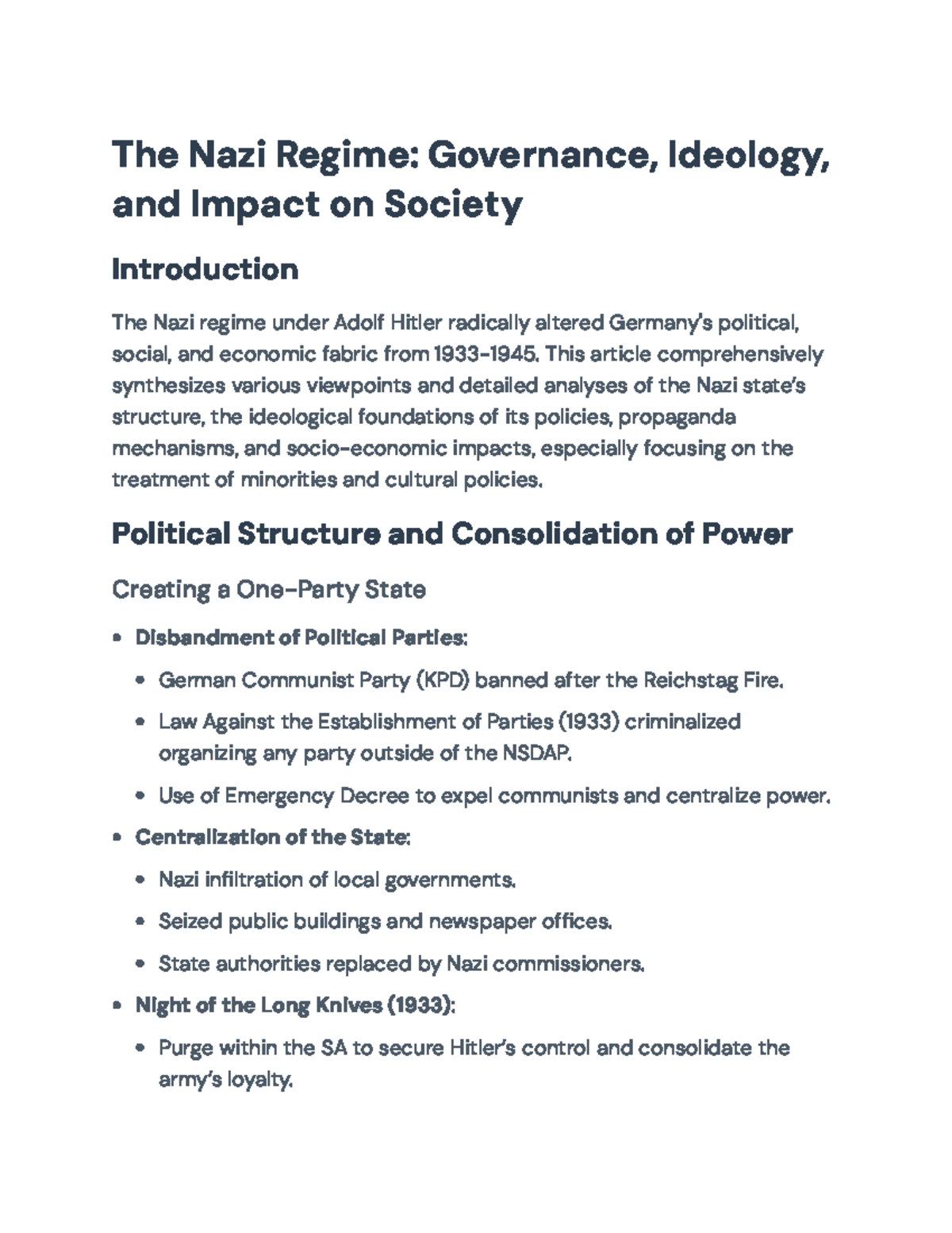 Nazi Regime Overview: Governance, Ideology, and Societal Impact ...