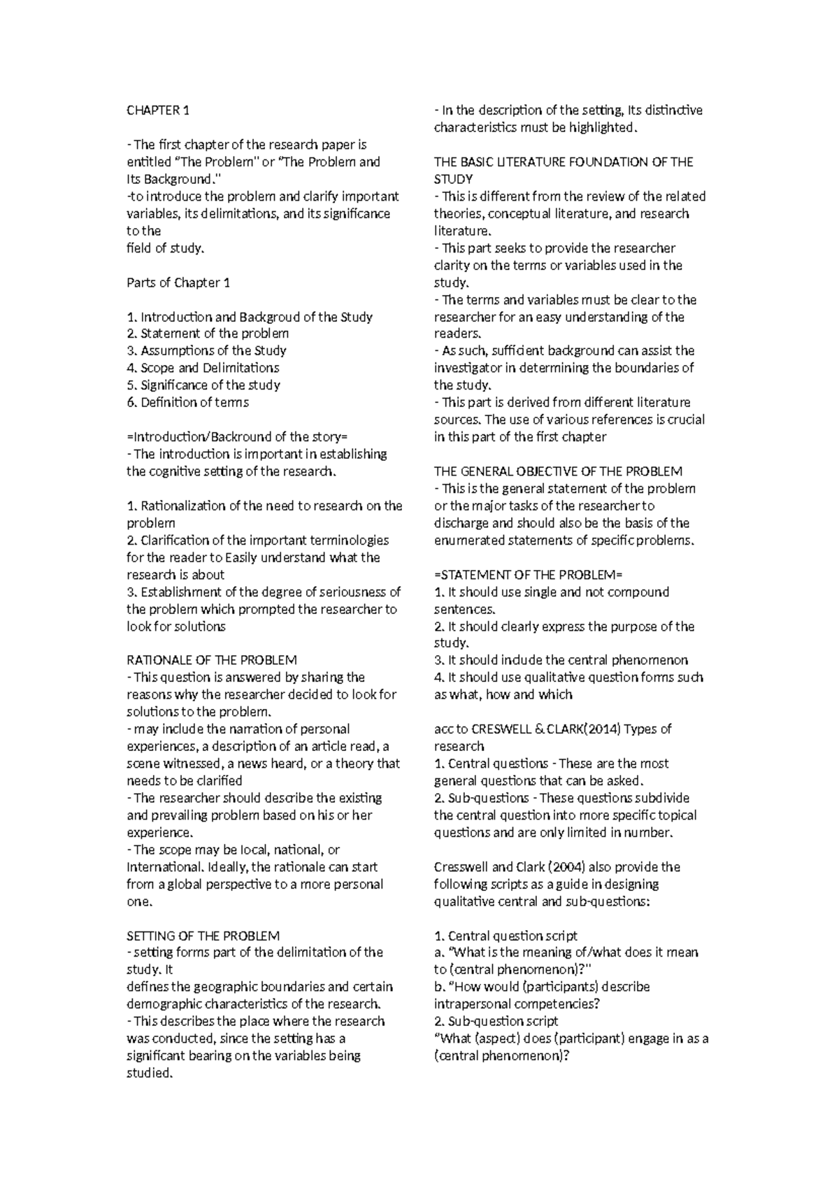 Research Methods: Chapter 1 - The Problem & Its Background - Studocu