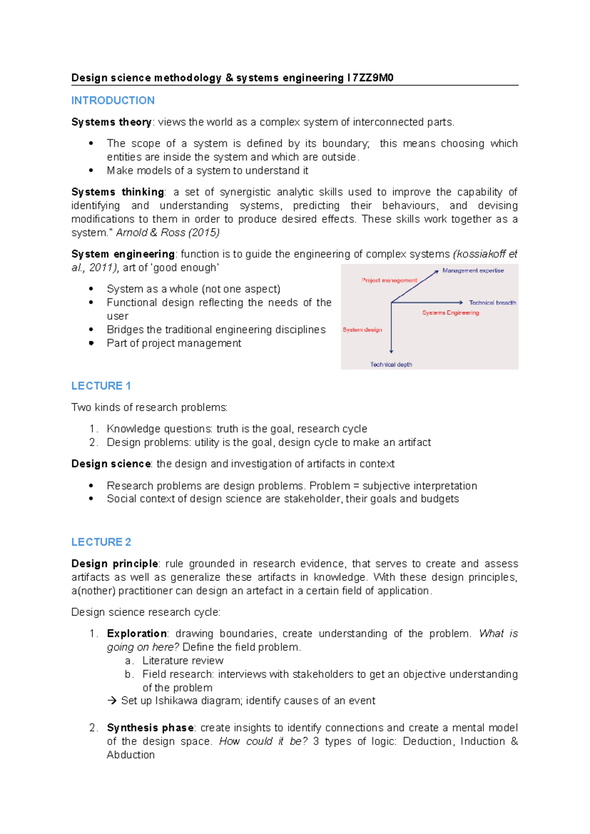 Lecture Notes on Design Science Methodology & Systems Engineering I ...