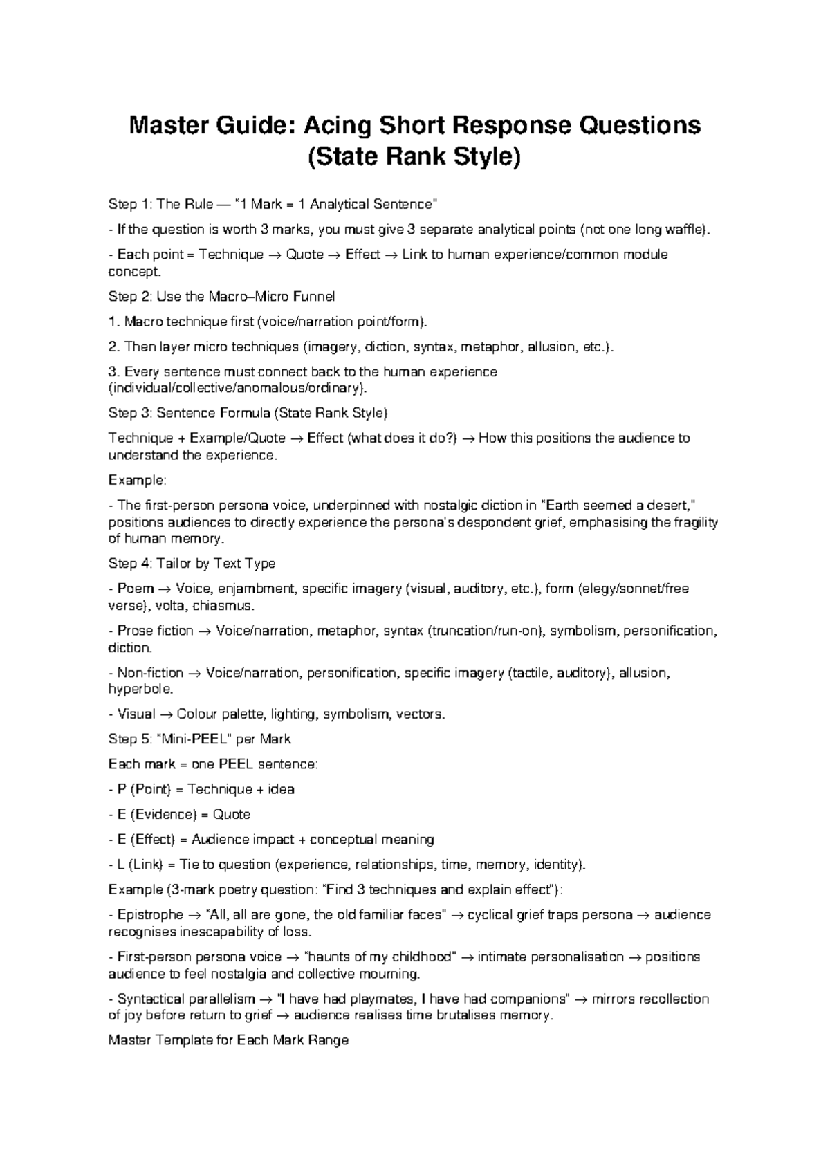 Short Response Master Guide: Acing Analytical Questions - Studocu